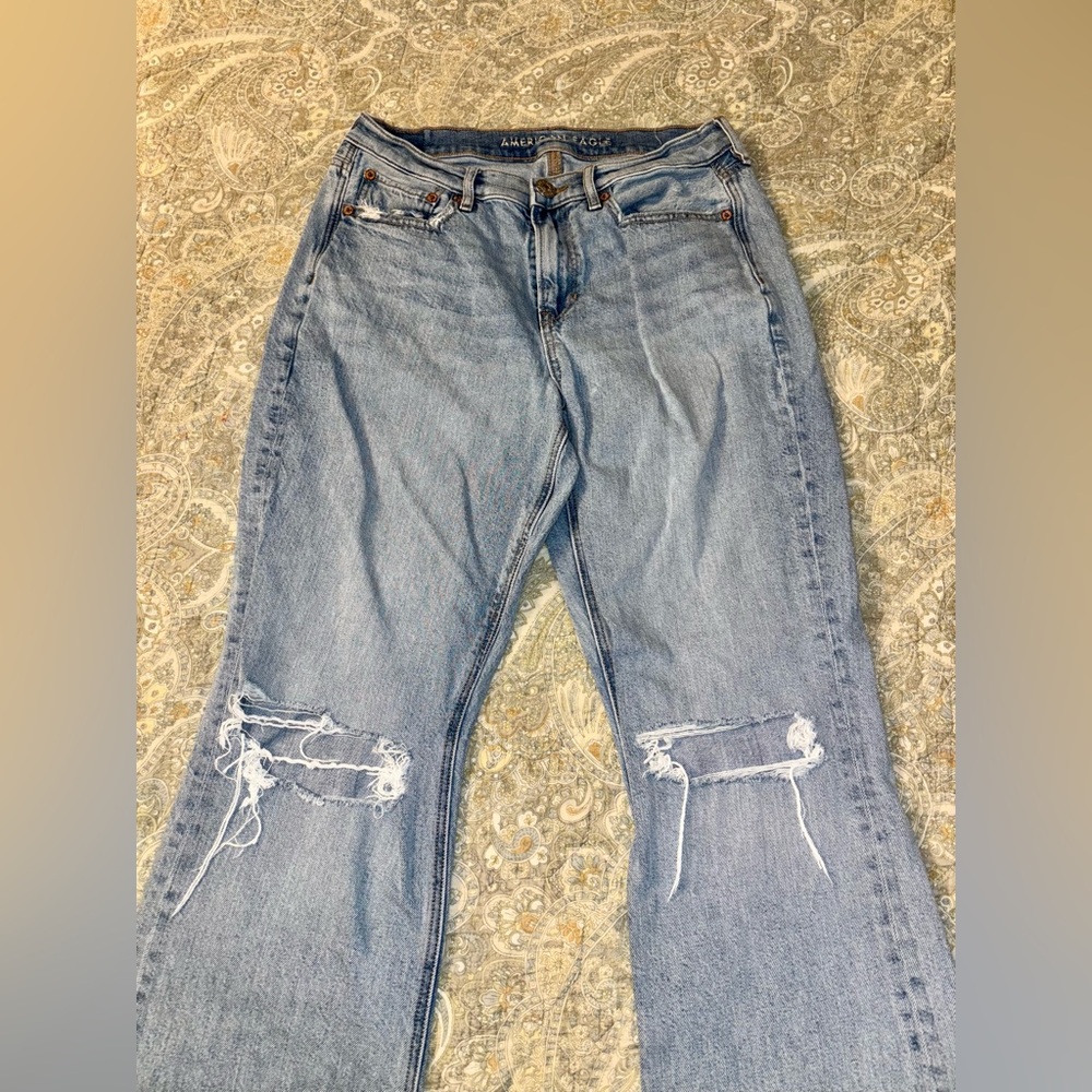 American Eagle Women's Jeans Size 8 Distressed Wide Leg Blue